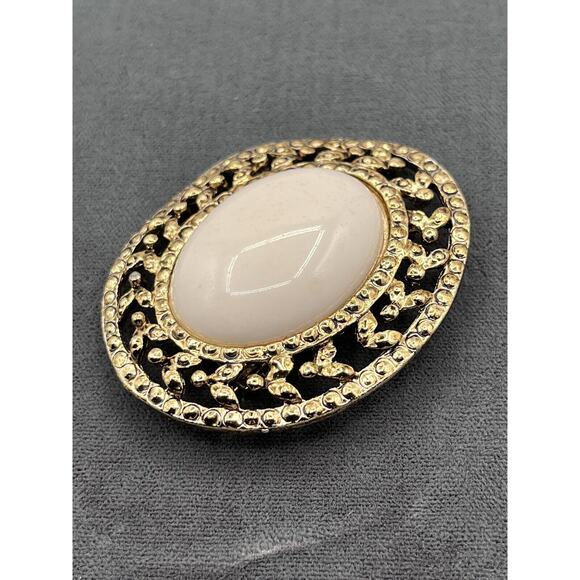 Ivory Colored Brooch Pin Gold Trimmed Decorative - Picture 2 of 4